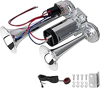 Vista 10 de Kit de bocina eléctrica negra para motocicleta, bocina de tren impermeable de 150 dB para camión, kit de bocinas de auto universal para cualquier