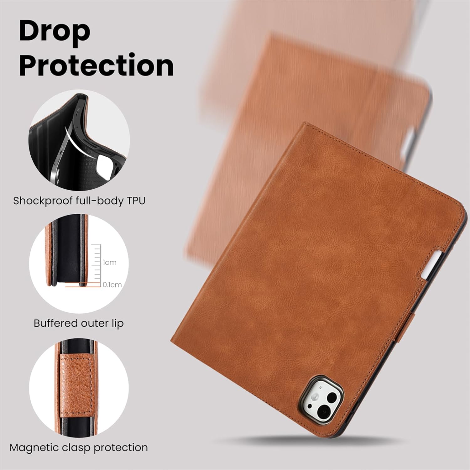 Handmade Case for iPad Pro 13 Inch (M5/M4) 2025/2024 with Pencil Holder Pocket,Magnetic Closure,Auto Sleep/Wake,Vegan Leather Folio Protective Cover,Multi Angles Stand,Brown - Image 9