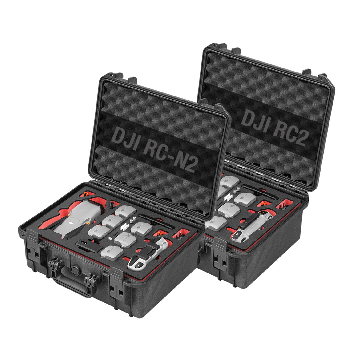 TOMcase Drohnenkoffer „Travel Edition” für DJI Air 3S Fly More Combo, Standard oder DJI RC 2 Controller, Akkus Laden im Koffer, wasserdicht Outdoor Case - deutsches Produkt (Schwarz/Rot-Schwarz)