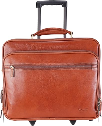 Miniatura 1 de Maletín para portátil con ruedas de cuero genuino  Bolsa de piloto de vuelo de cabina con ruedas marrón para hombres  Estuche de viaje de 29L con