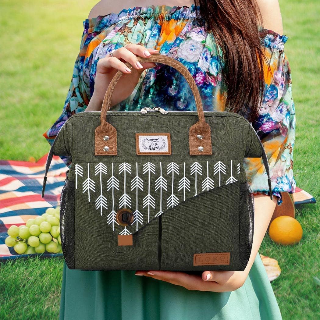 Lekesky Insulated Lunch Bag Portable Lunch Box for Office Work Picnic Beach Workout Reusable Tote Lunch Bag Organizer for Women Adult, Green - Image 5