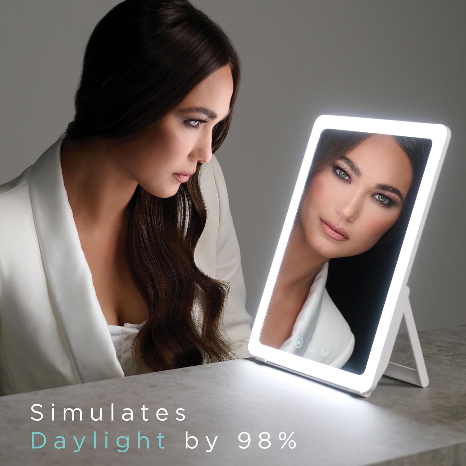 Ilios Lighting Portable Makeup Mirror with Adjustable Stand, Dimmable LED Lighting, 3 Color Modes, and Touch Control – Perfect for Travel, Vanity, and Beauty On-The-Go