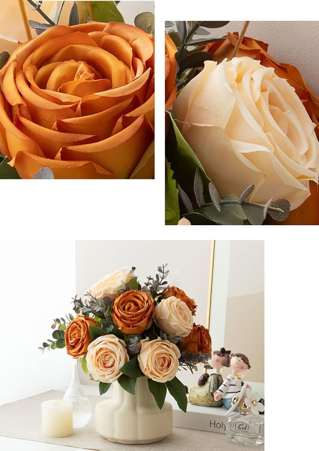 Silk Roses Artificial Flowers in Vase,Fake Flowers with Vase,Faux Flower Arrangement with Vase for Home Office Decoration, Dining Table Centerpiece - Image 4