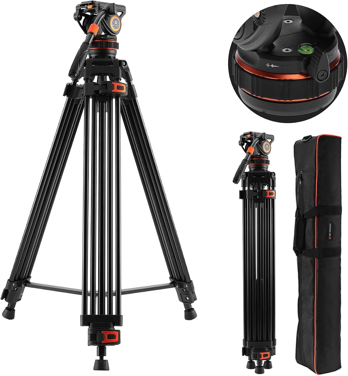 K&F CONCEPT 75" Video Tripod Heavy Duty Camera Tripod Stand | 360° Fluid Head, 17.6lb Max Load, QR Plate for Canon/Nikon/Sony DSLR & Camcorder, VA3+BV10