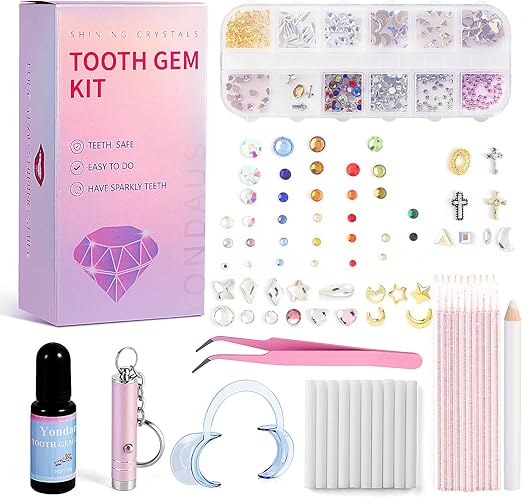 XIHONG Tooth Gem Kit, DIY Crystals Jewelry Kit, 374 PCS Gem 26 Shapes Professional Cool Tooth Gems, Safe and Easy to Get Started