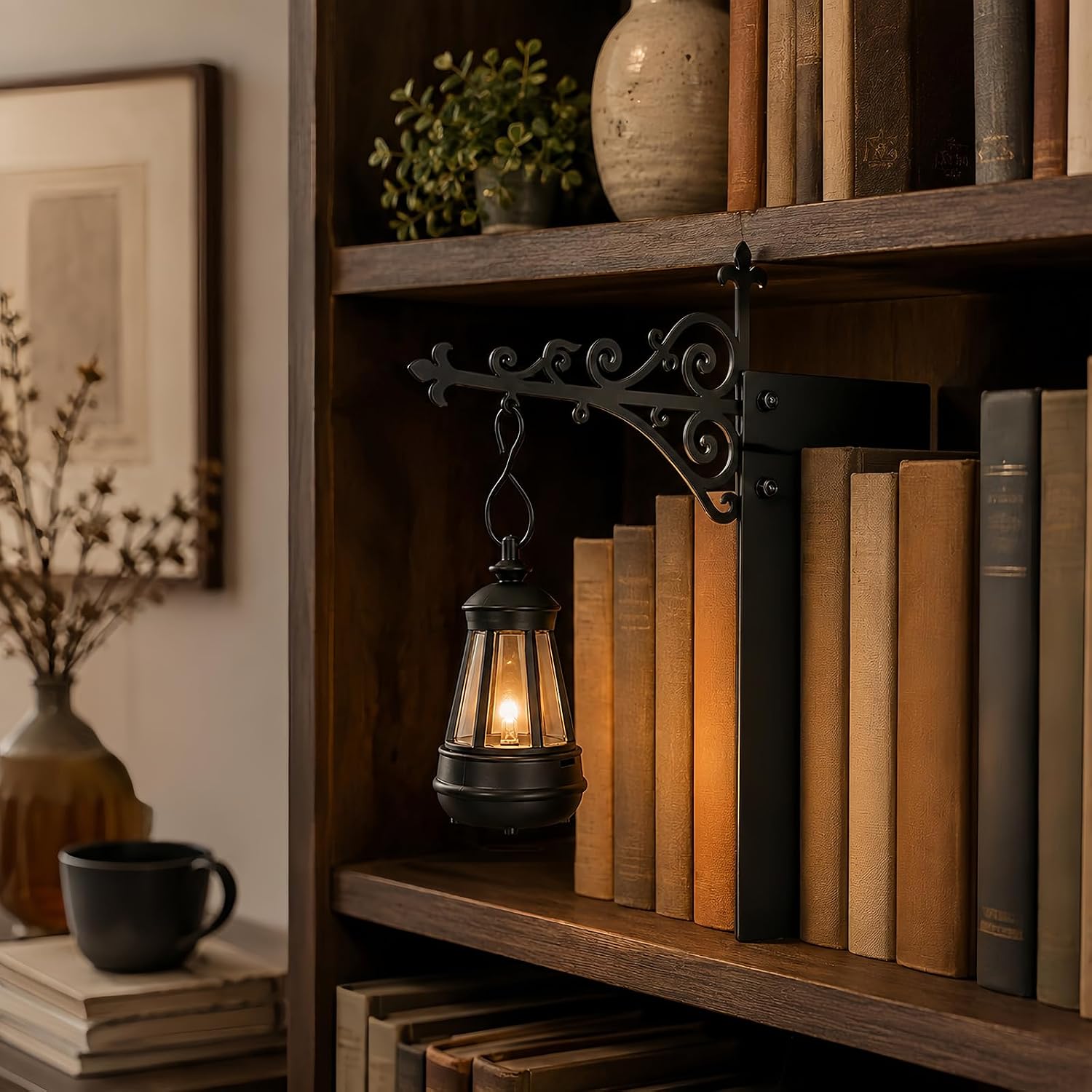 Library Lantern Mini Bookshelf Light, Decorative Book Nook Lamp that Slides Between Books, Warm Amber LED Bookcase Lighting, Battery Powered Book Lover Gift (Wizard Lantern-1pcs)
