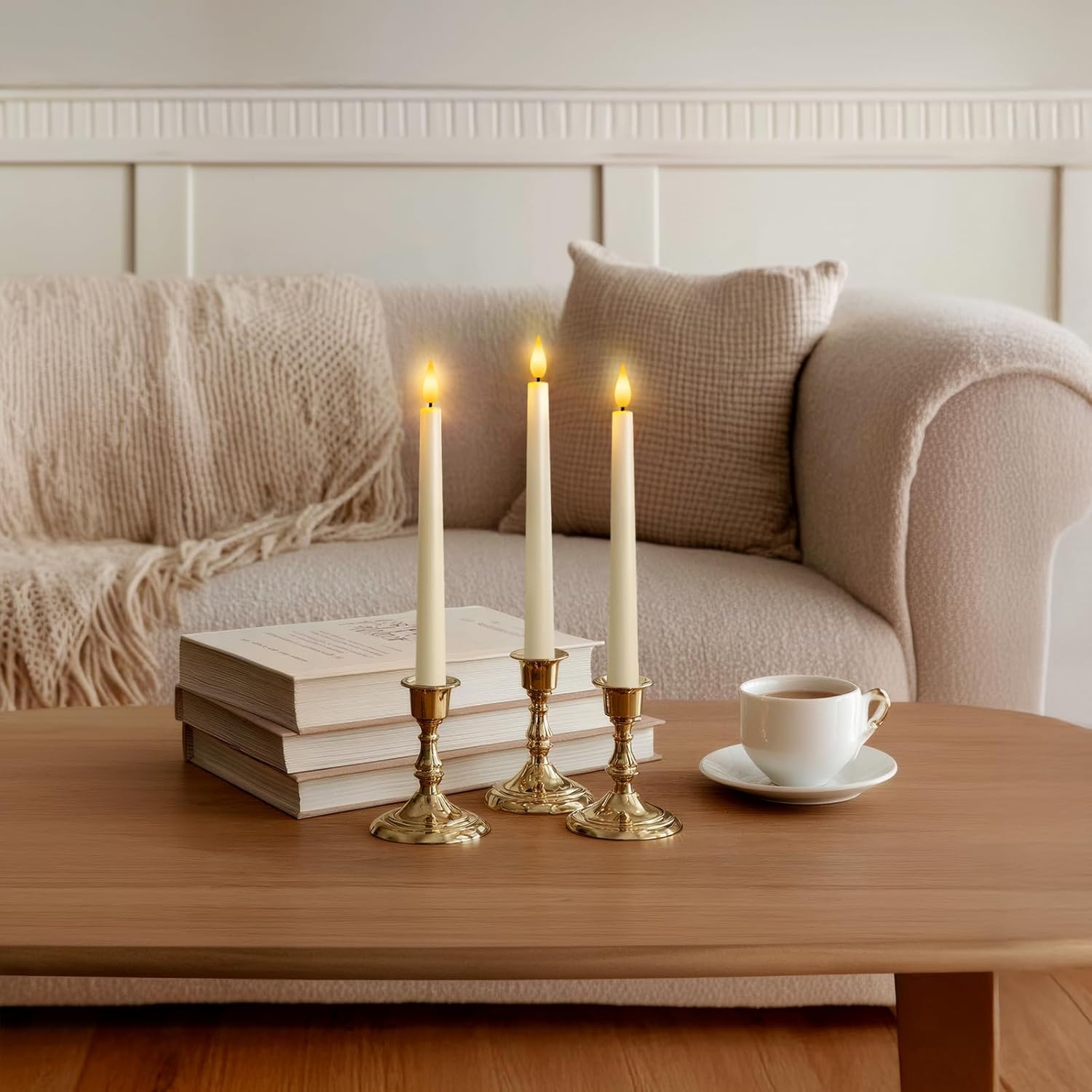 6 Pcs Flameless Taper Candles with Remote, Timer, Plastic Battery Operated Window Candles, 9.6 Inches Ivory LED Candlesticks, for Halloween Christmas Home Decoration - Image 4