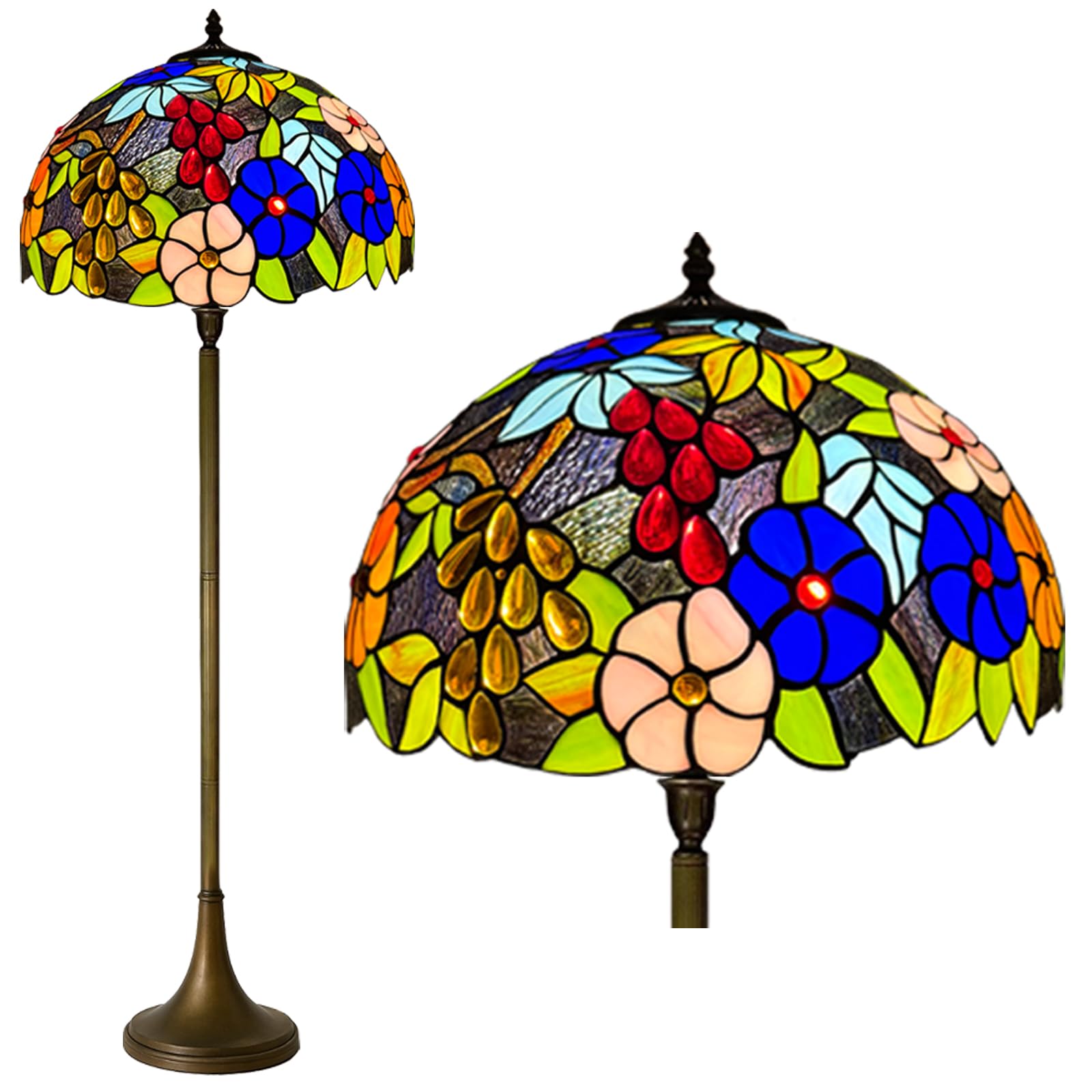 Auroh Tiffany Floor Lamps Stunning Quality Handcrafted 16 inch Stained Glass Lamp Shades Antique Design Floor Lamp for Living Room Bedroom Hallway Gallery (TFL-1609)