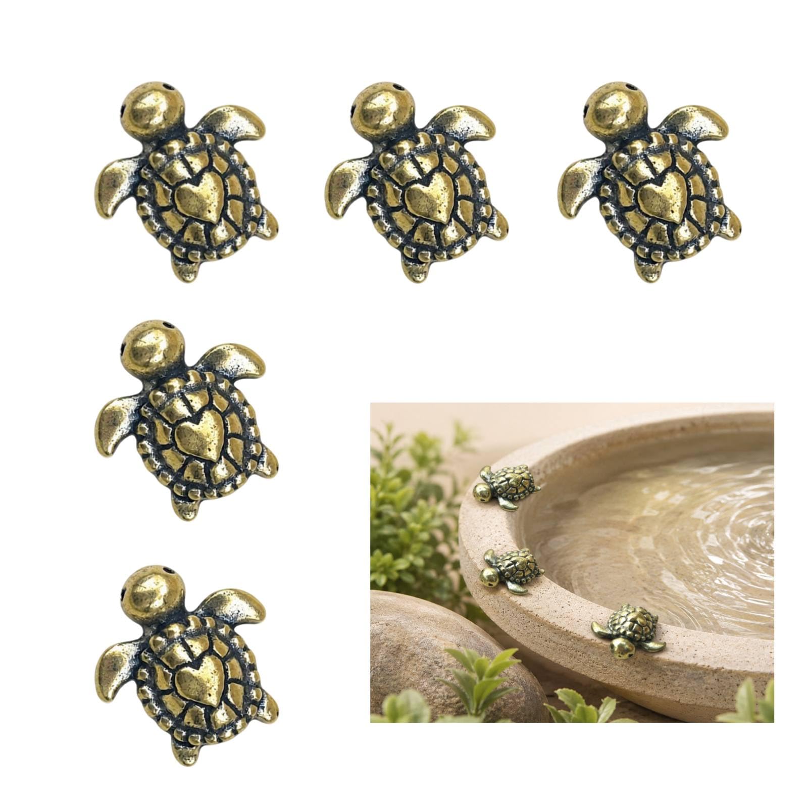 5 Pcs Mini Turtle Shape Copper Bird Bath Disk Ornaments, Bird Bath Copper Decorations, Copper Bird Bath Purification Disc Decorative Birdbath Cleaner Universal Fit Outdoor Outside Birdbaths Bowl Decor