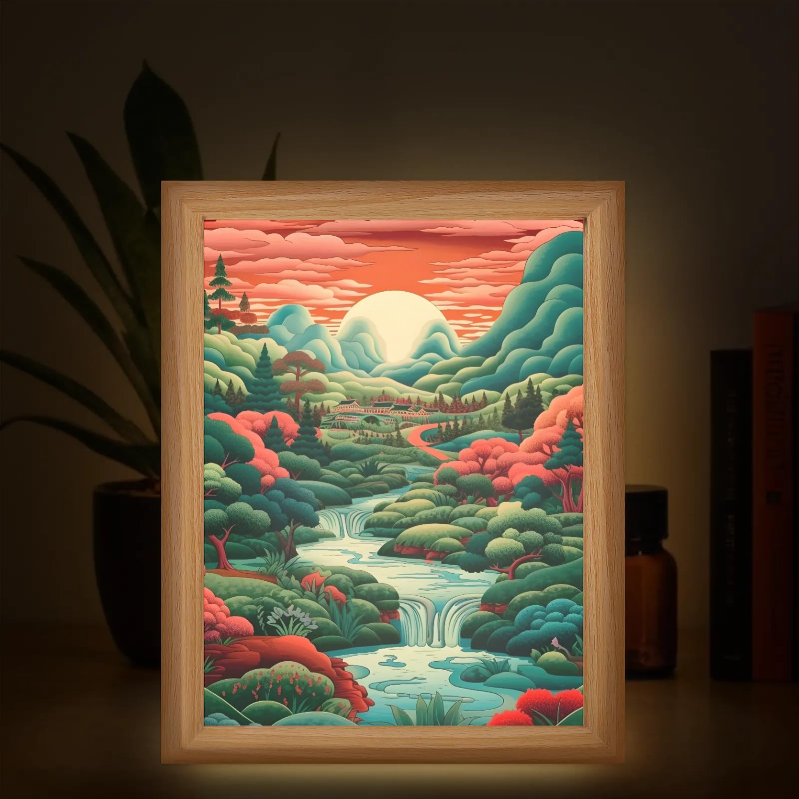 Light Up Painting, Graffiti Forest Wall Art Picture Light Abstract Forest Light Up Art Frame, 10 Brightness USB Powered 3 Lighting Modes, Anxiety Relief Gift for Bedroom Home-Without Acrylic Panel