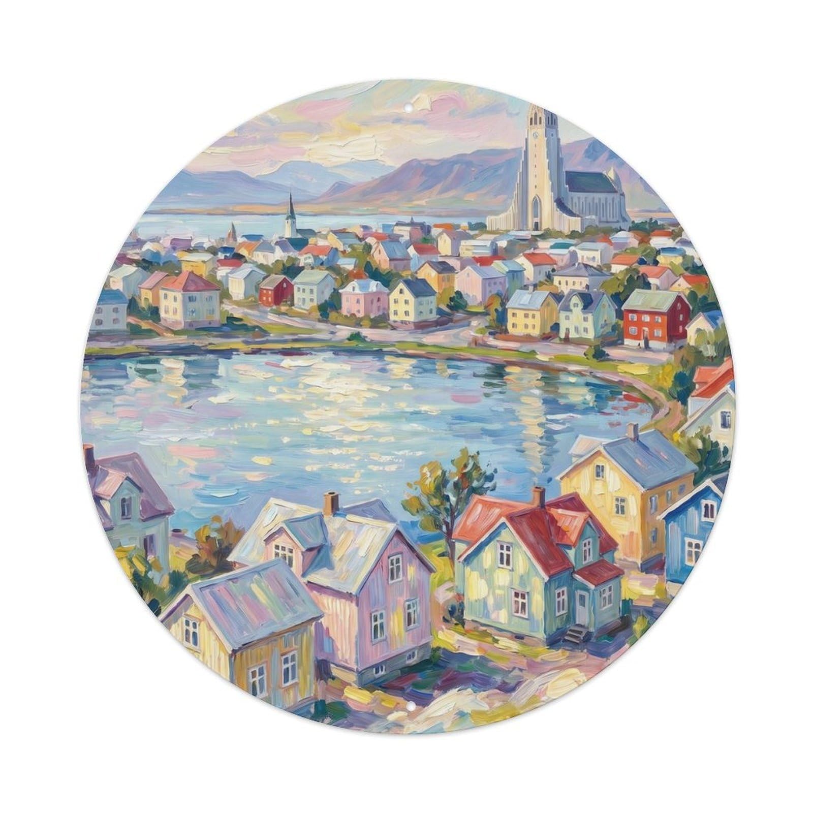 Vintage Travel Reykjavik Iceland Impressionist Metal Tin Sign