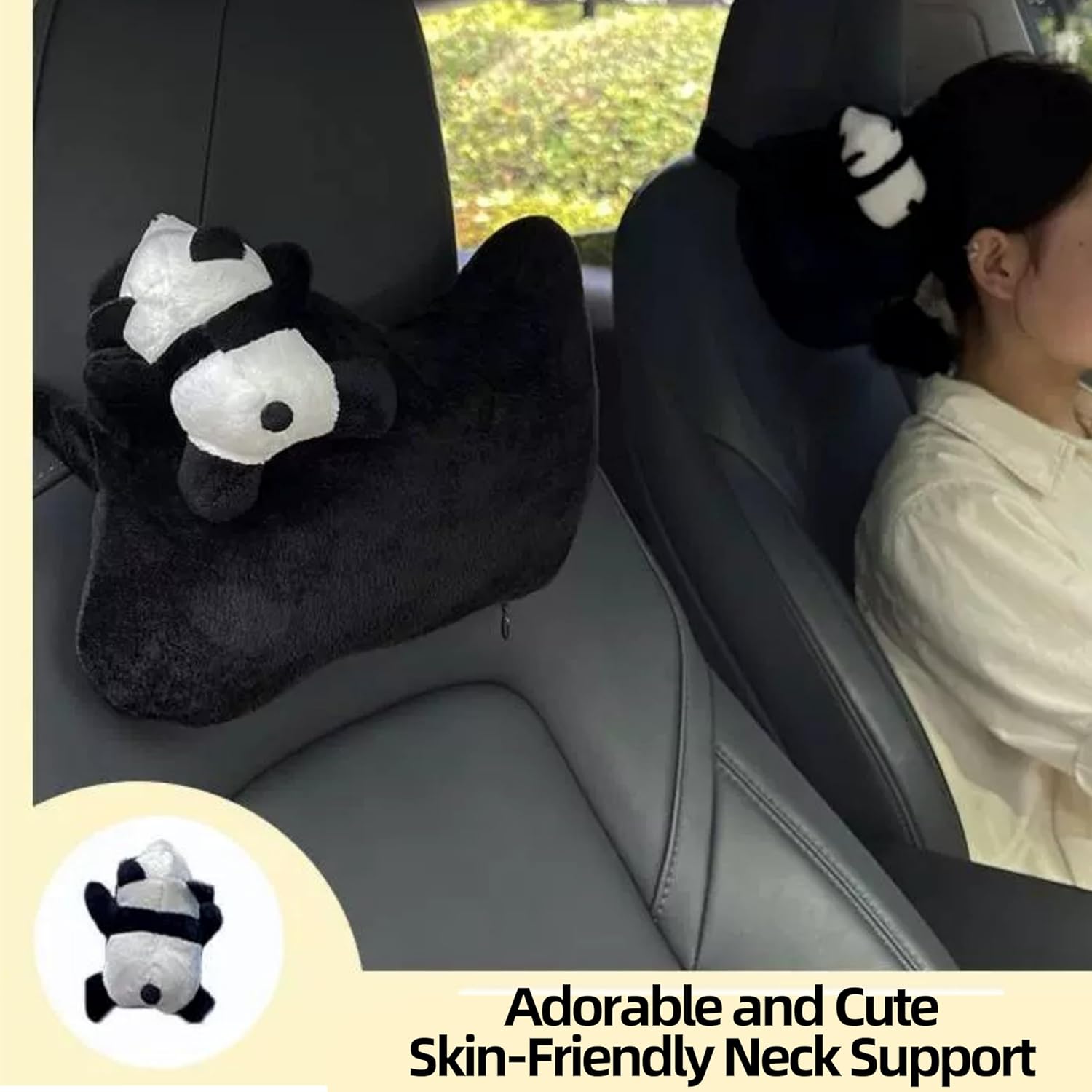 Car Seat Pillow 2PCS Cute Panda Plush Car Headrest Pillow - Cartoon Comfortable Neck Support Cushions for All Seasons Suitable for Office Chairs, Computer Chairs