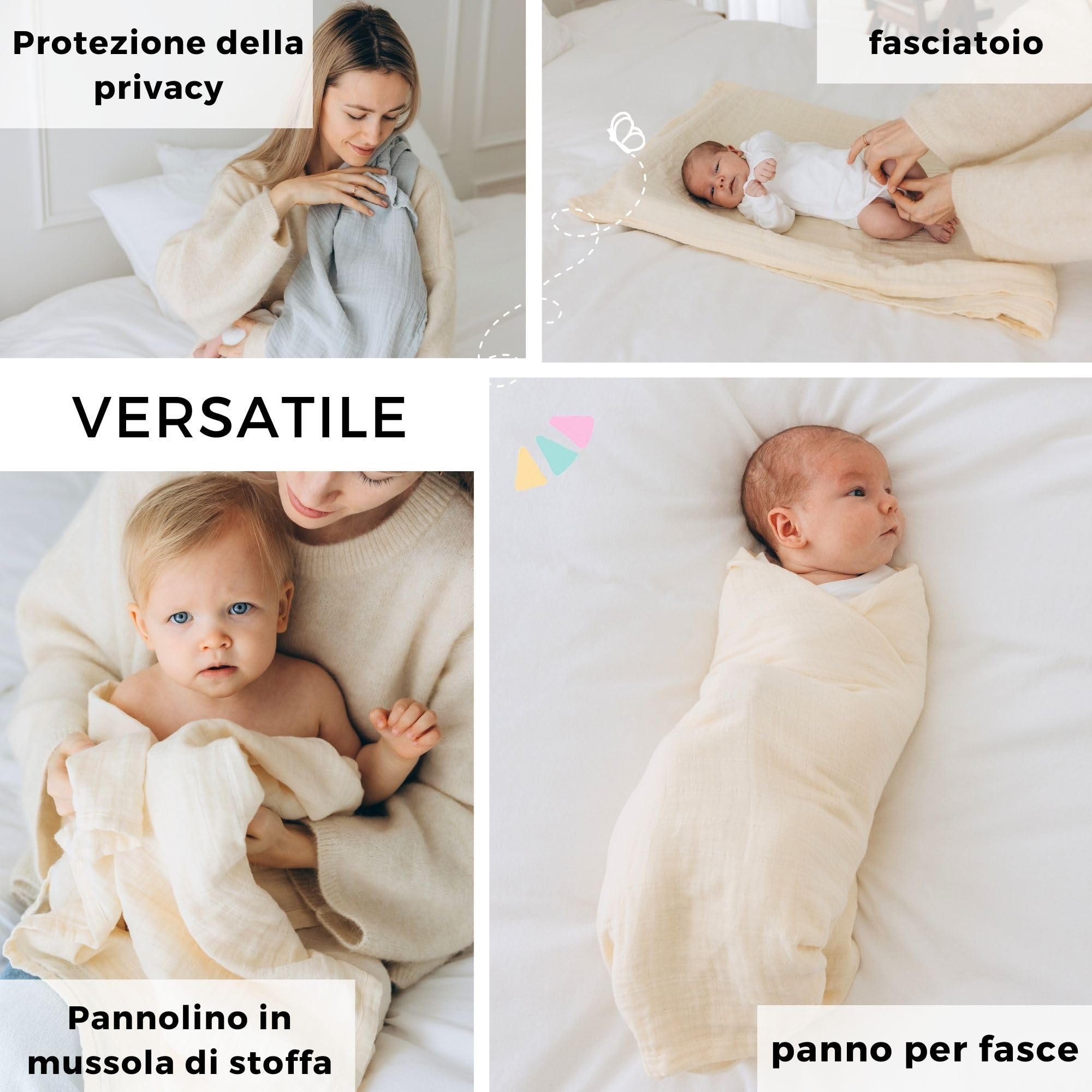 Furora BABY Oeko-TEX, morbida mussola di cotone biologico, 120 x 120 cm, XXL, 100 panni di garza per bambini, assorbenti e lavabili a 60 gradi, pannolini di stoffa, grandi panni per sputare (Ocean)