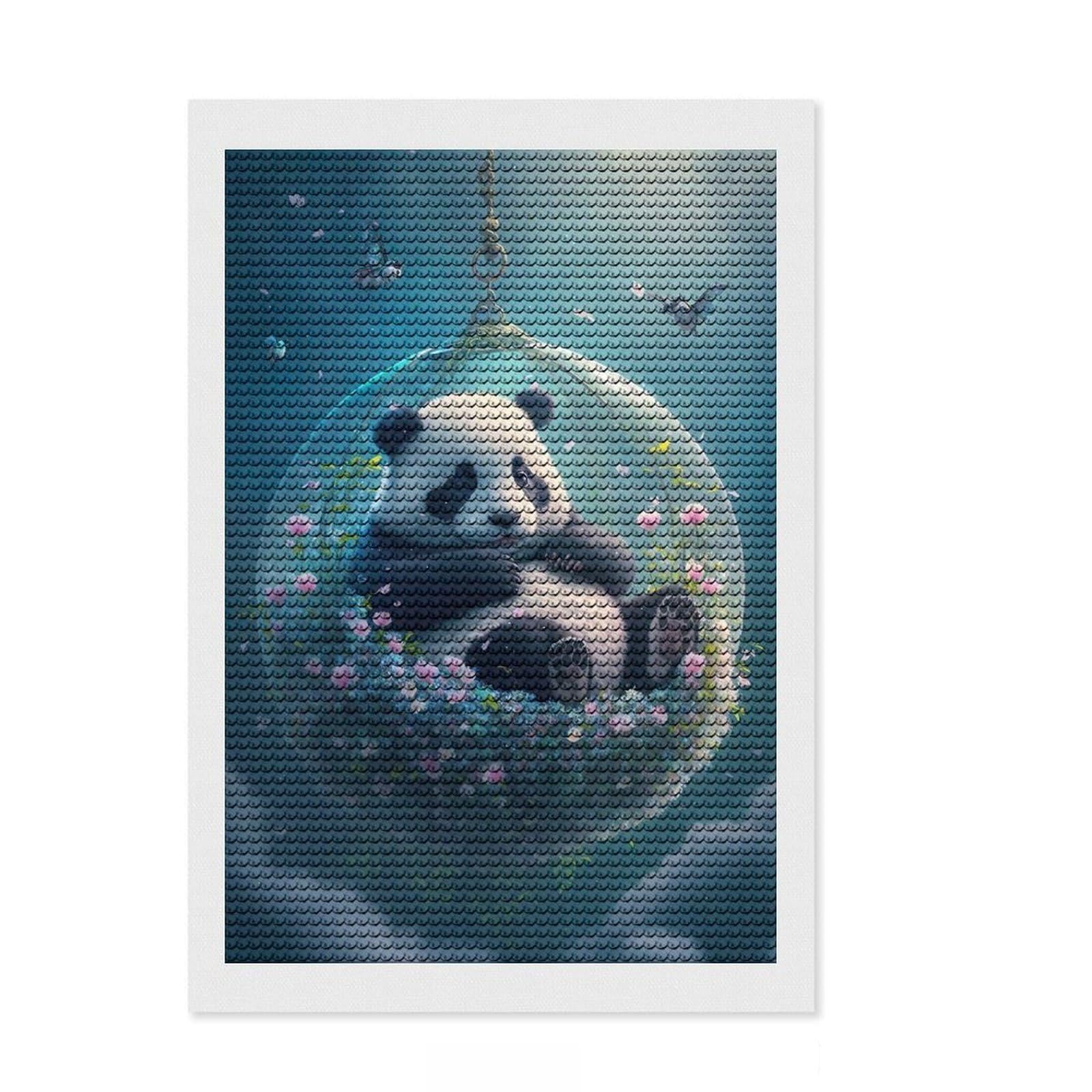 Junmoney Panda Naptime Diamond Art Canvas 8"x12", Home Wall Decor, for Craft Lovers, Stress Relief Craft, Holiday Gift Idea