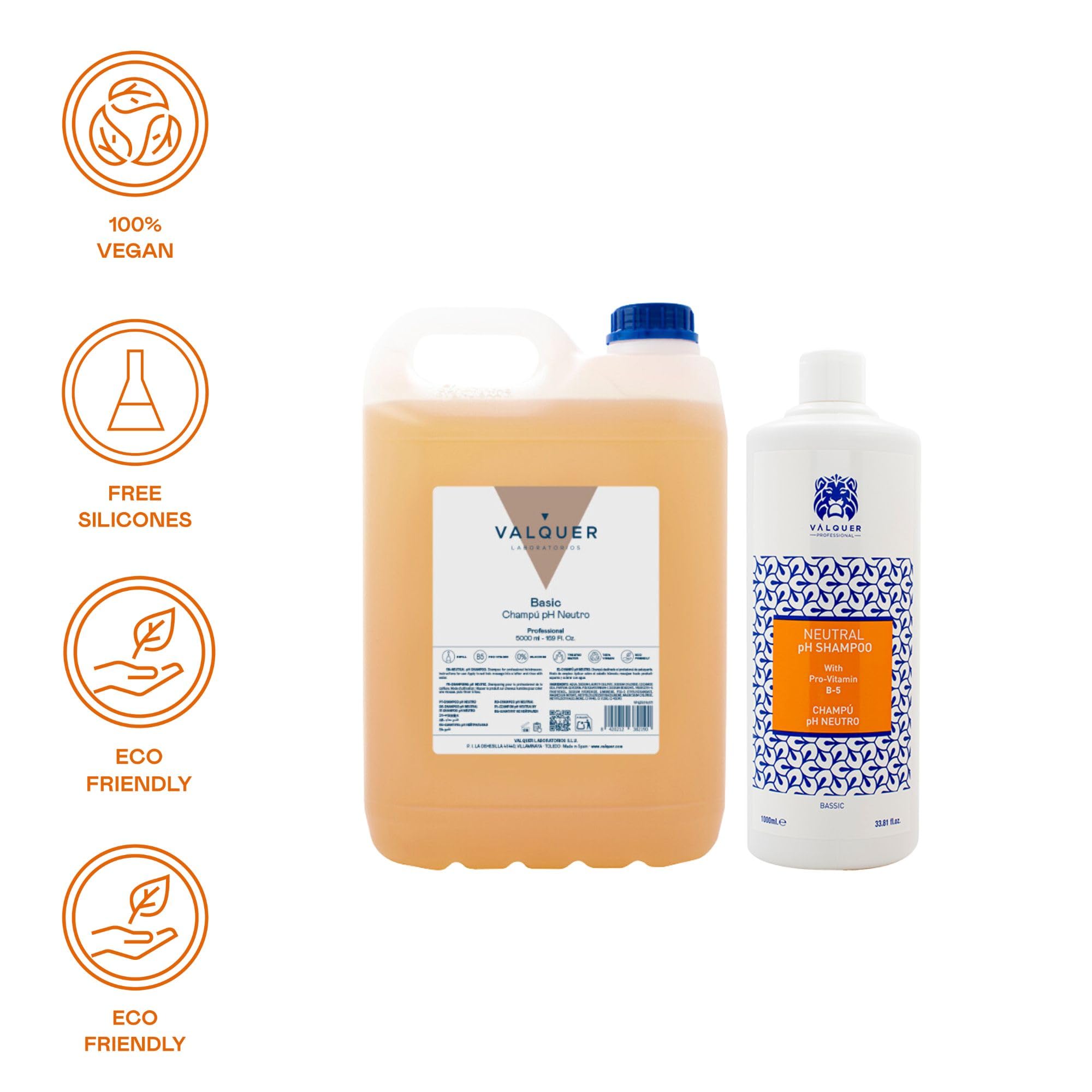 VALQUER Shampoing pH Neutre 5 Litres Hydratant au Panthénol, 99% Ingrédients Naturels, Usage Fréquent, Tous Types de Cheveux, Famille et Cuir Chevelu Sensible (Lot de 2)