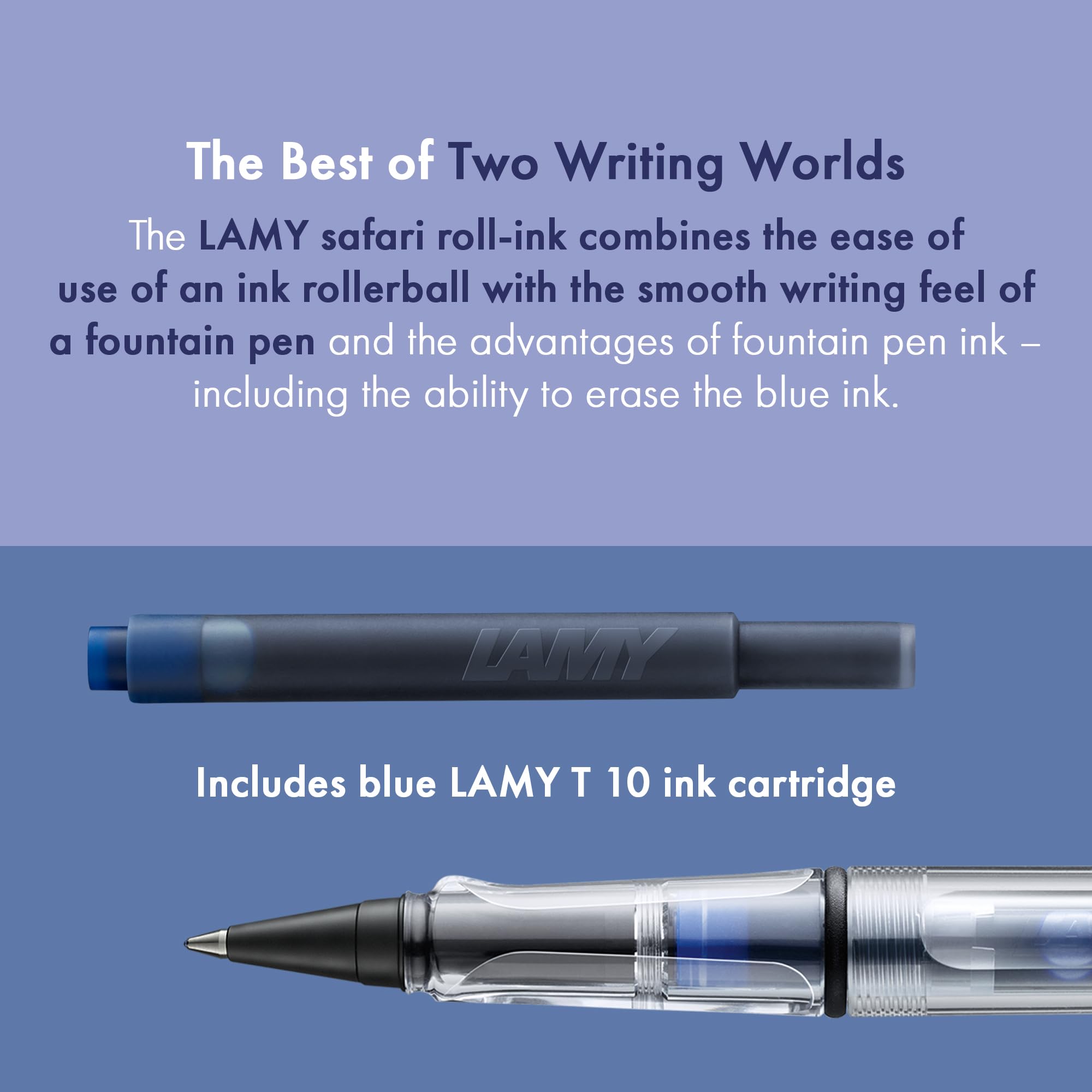 Lamy safari roll-ink vista pióro atramentowe – ponadczasowy, klasyczny długopis z ergonomicznym uchwytem i szerokością kreski M – obudowa z wytrzymałego tworzywa sztucznego ASA – w zestawie wkład
