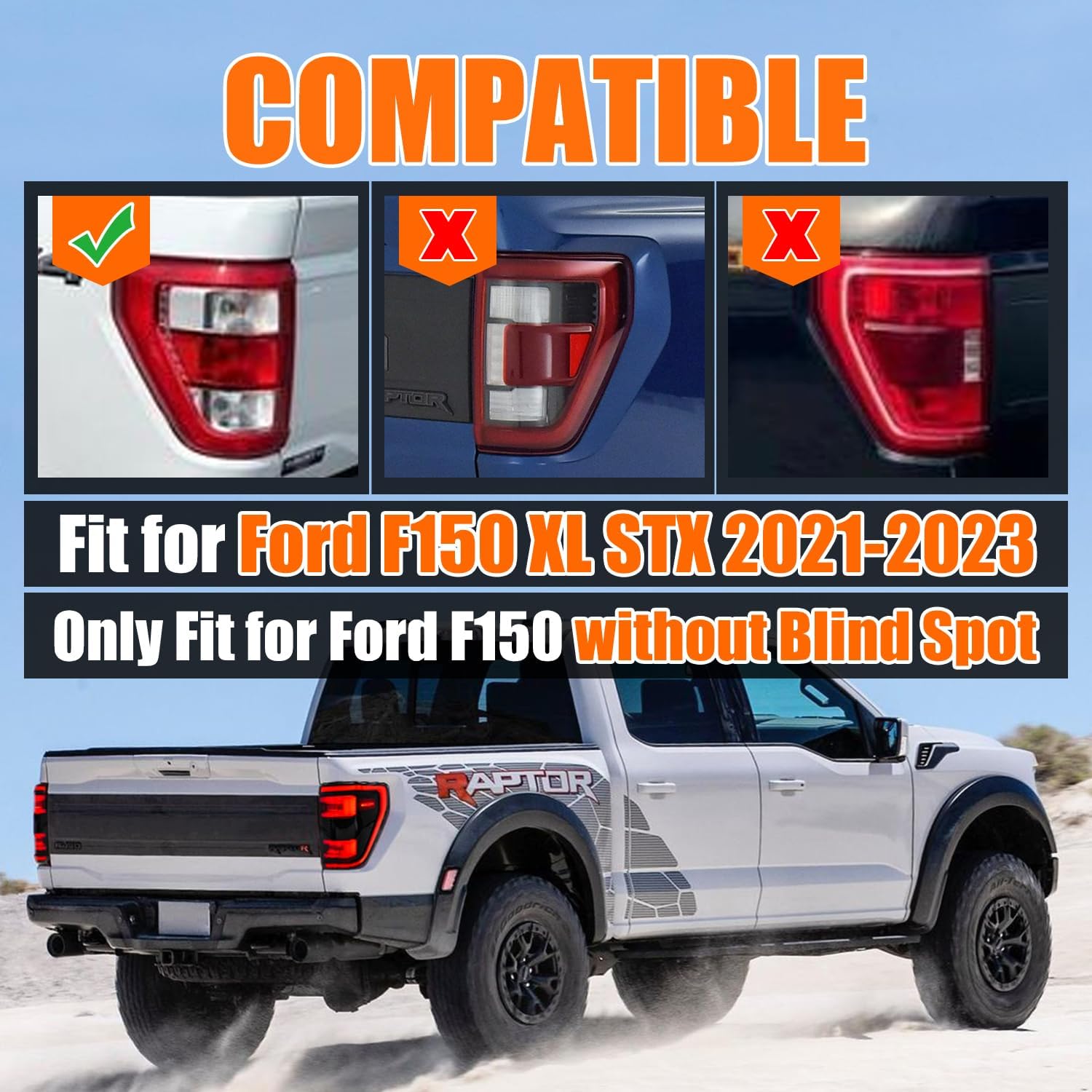 LED Tail Lights for Ford F150 2021-2023 Taillights Assembly [Only fit for F-150 without Blind Spot] Start Up Animation/Plug and Play/Driver & Passenger Side Rear Light