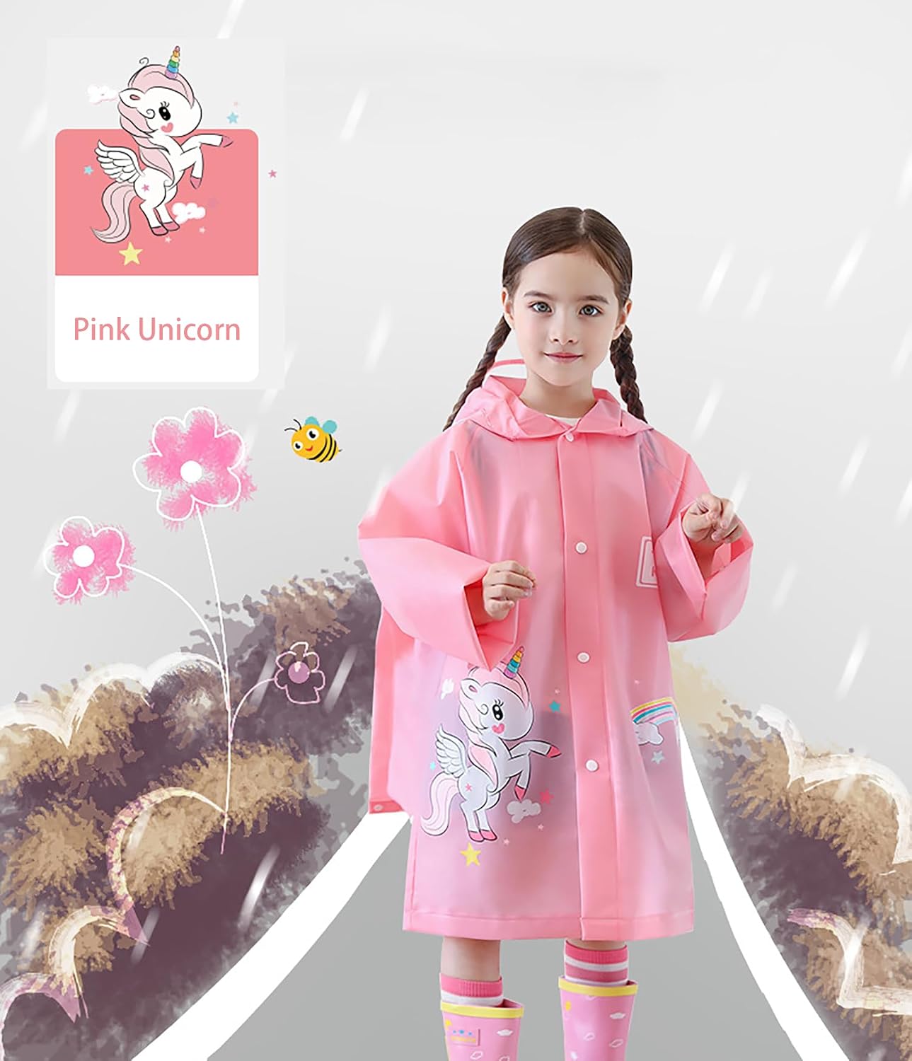 Agitation Kids Unicorn and Mermaid Folding Umbrella and Raincoat Set for Boys and Girls Ages 3-11