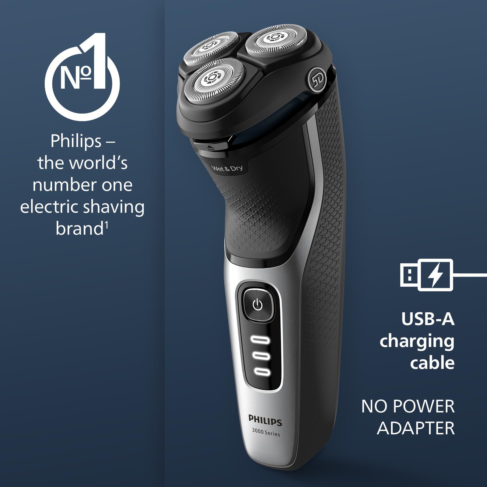 Philips Electric Shaver Series 3000 - golarka elektryczna na mokro i sucho z technologią SkinProtect, kolor czarny, trymer termokurczliwy, golarka akumulatorowa z pokrowcem podróżnym (model S3241/12)