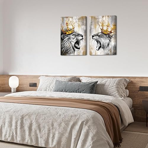 Miniatura 5 de Zlove Arte de pared de león y leona, pintura de rey y reina, impresiones de animales de vida silvestre para decoración moderna del hogar, 16 x 24