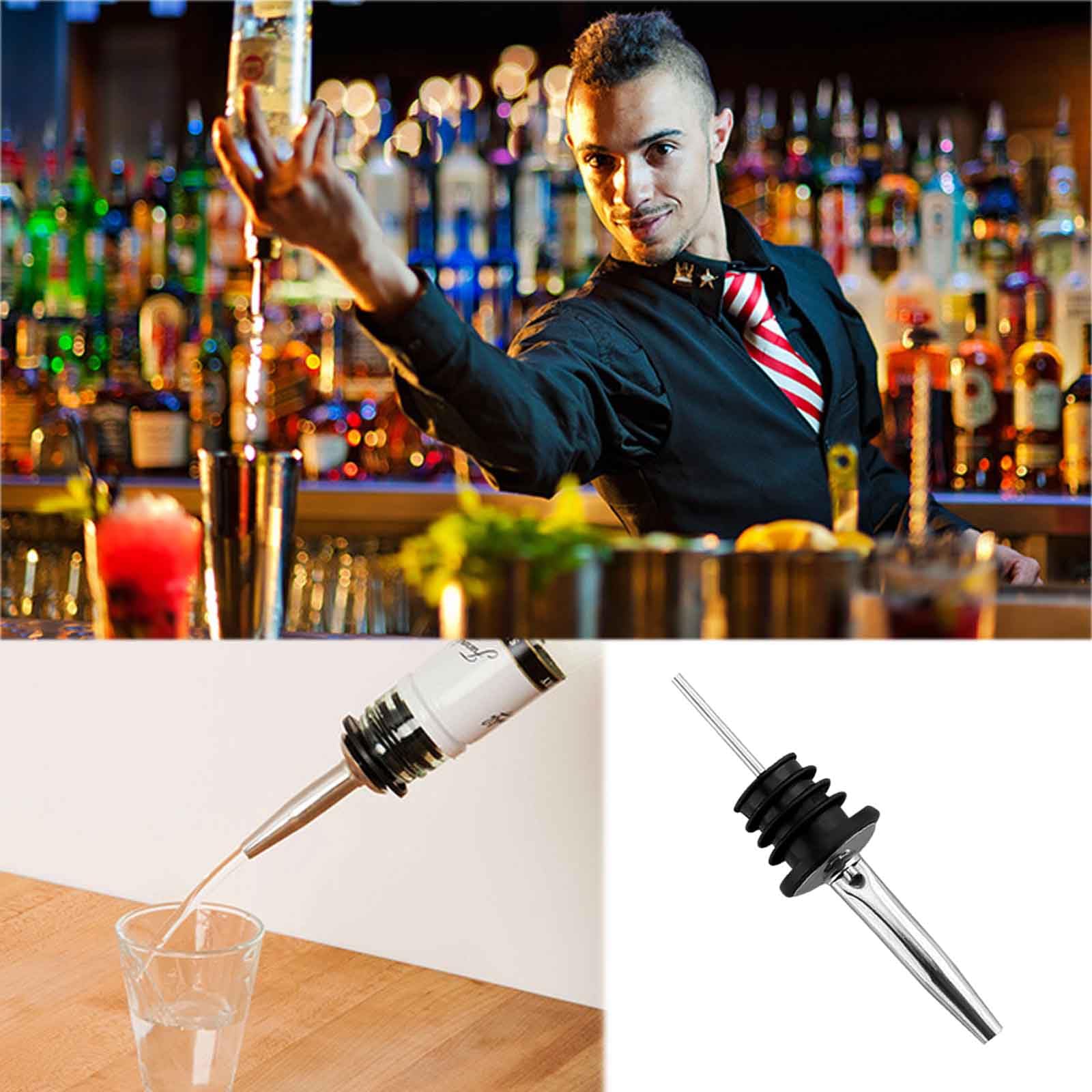 15 piezas de acero inoxidable vertedor de botellas de flujo libre, vertedor de licor, botella de licor de licor, vertedor de velocidad, boquilla cónica para botellas de aceite de oliva, café,