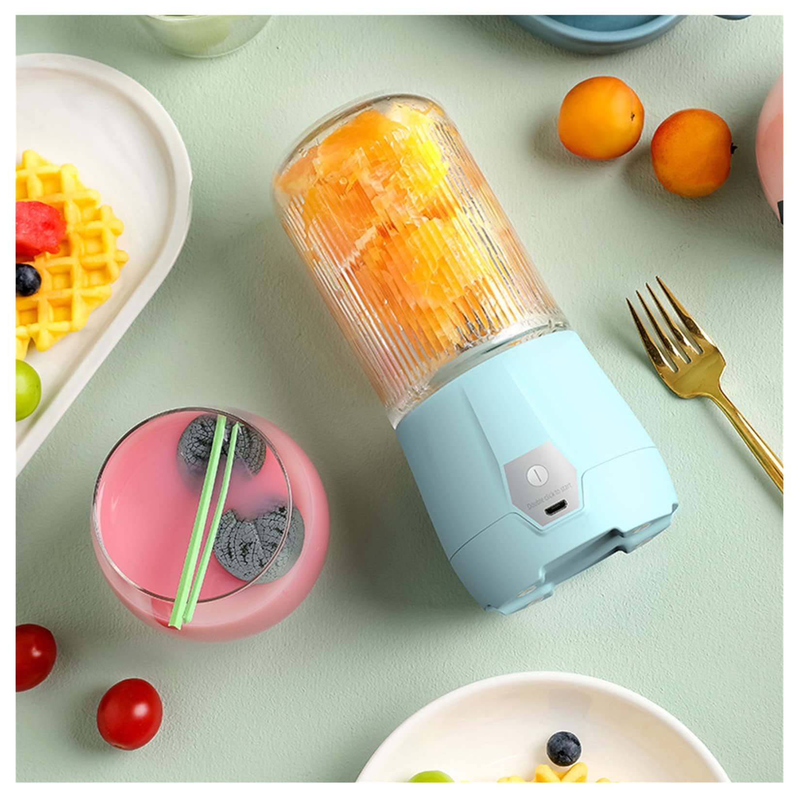 Portable Blen-der Personal Blen-der Juicer Cup with USB Rechargeable Mini Handheld Blen-der with 4 Blades for Shakes and S...