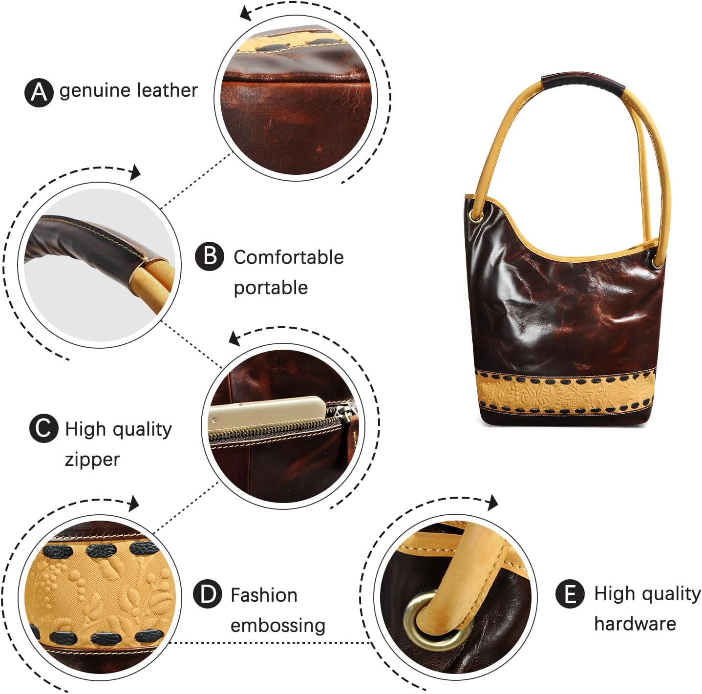 Thick Genuine Crazy Horse Leather Satchel Crossbody Handbag Top-Handle Shoulder Bag For Women 6640