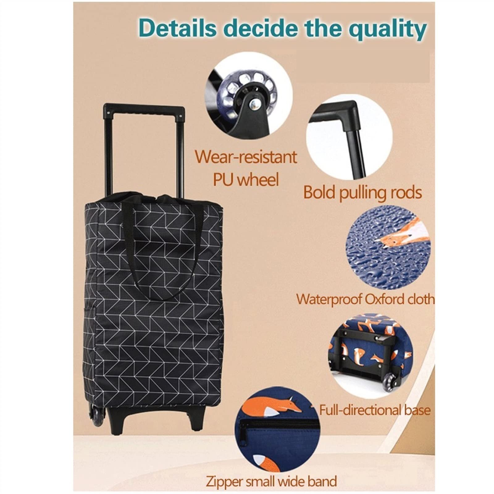 YHNNH， Einkaufstrolleys Faltbare Einkaufstasche Damen Großer Ziehwagen Einkaufstaschen for Organizer Tragbare Einkaufstrolleytaschen Gemüse Kaufen Tragbare Mehrzweckkarren