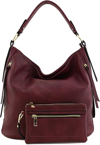 Fashion Puzzle - Juego de 2 bolsas, bolso hobo de piel sintética extra grande con bolsa pequeña