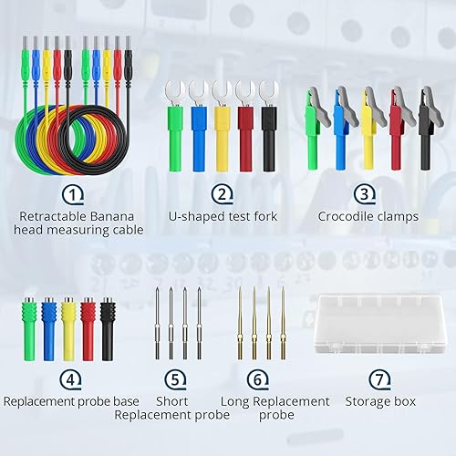 Miniatura 5 de Juego de cables de prueba de multímetro de enchufe de plátano escalable 1M 15A con sondas, pinzas de cocodrilo y horquillas en forma de U para