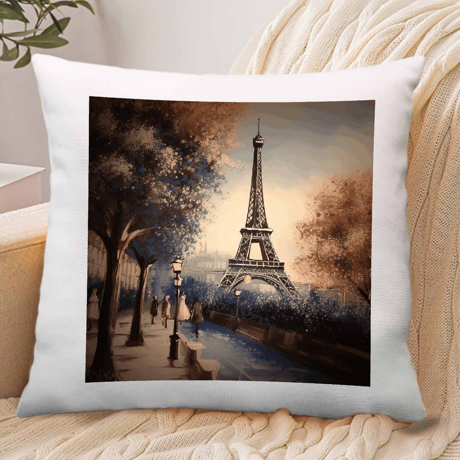 VstaDank Romantic Paris Eiffel Tower Throw Pillow Covers Square Cushion Cases with Zipper Soft Cotton and Linen Pillowcase Luxury Cozy Pillows Shams Lumbar Pillow Shells for All Seasons