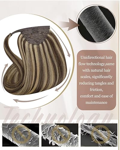 Miniatura 8 de Hetto Extensión de cola de caballo de cabello humano, extensiones de cola de caballo, extensiones de cabello real, color marrón oscuro, reflejos