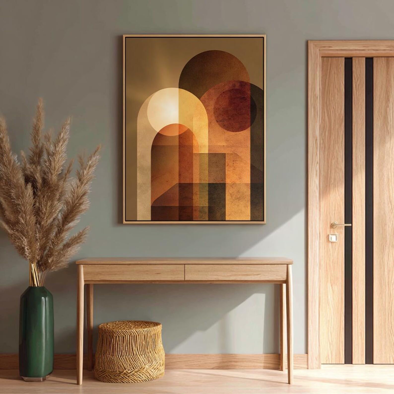 Hallway Decor, Japandi Canvas Wall Art, Portrait Wabi Sabi Painting, Large Posters and Prints Buddha for Horizontal Bed(80x110cm/Frameless)