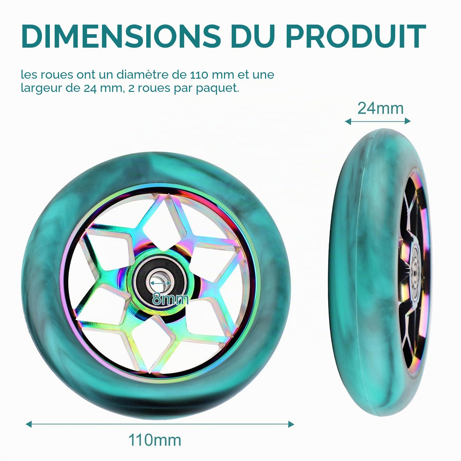 DBREAKS Roues de Trottinette Freestyle 110mm - 2 Pièces de Remplacement Avec ABEC-9 Pour City Scooter Stunt (Coloré-Bleu)