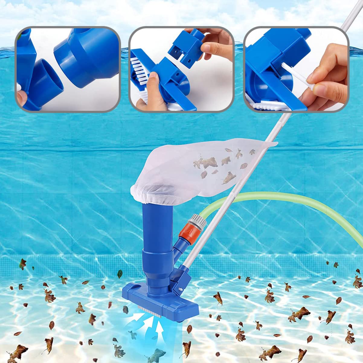 Épuisette de Piscine Camping 1 Set avec Tige Aluminium, Bleu, Plastique