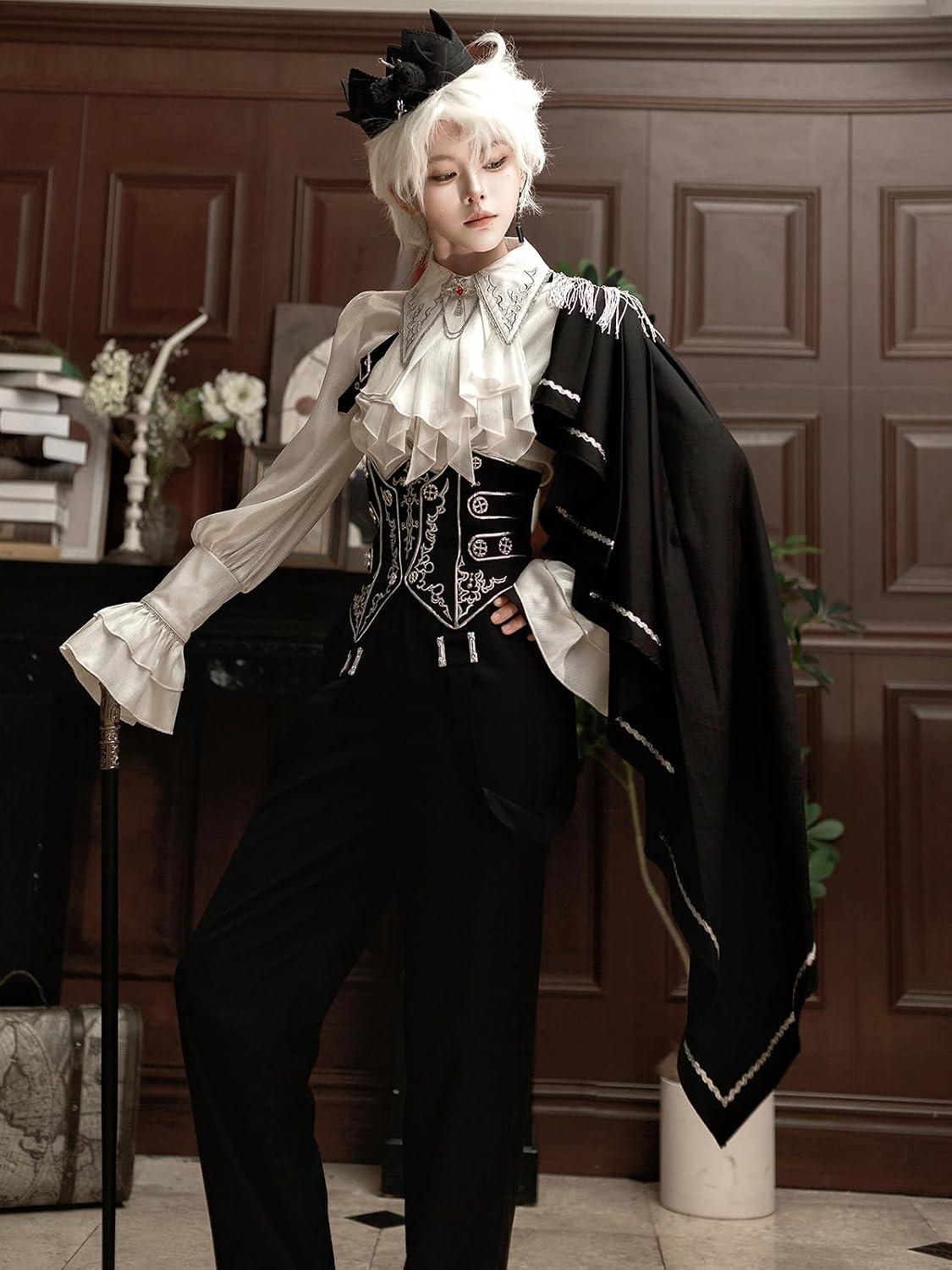 Ouji Fashion Set Vkei Clothes Visual Kei Jirai Kei Victorian Lolita Steampunk Victorian Vintage Clothes (pants,Small)