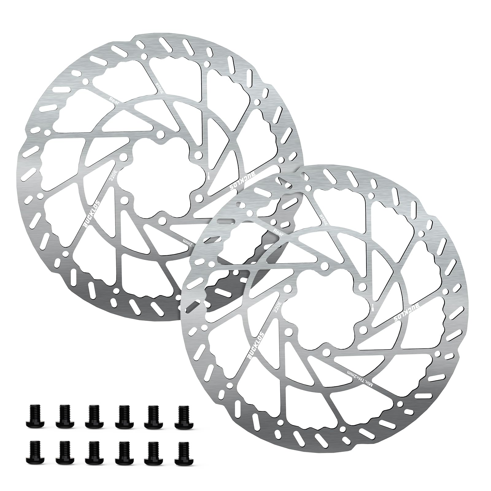 E-Bike Brake Rear Rotor 220mm 2PC, 2.3mm Thick Heavy Duty Disc Brake Rotor