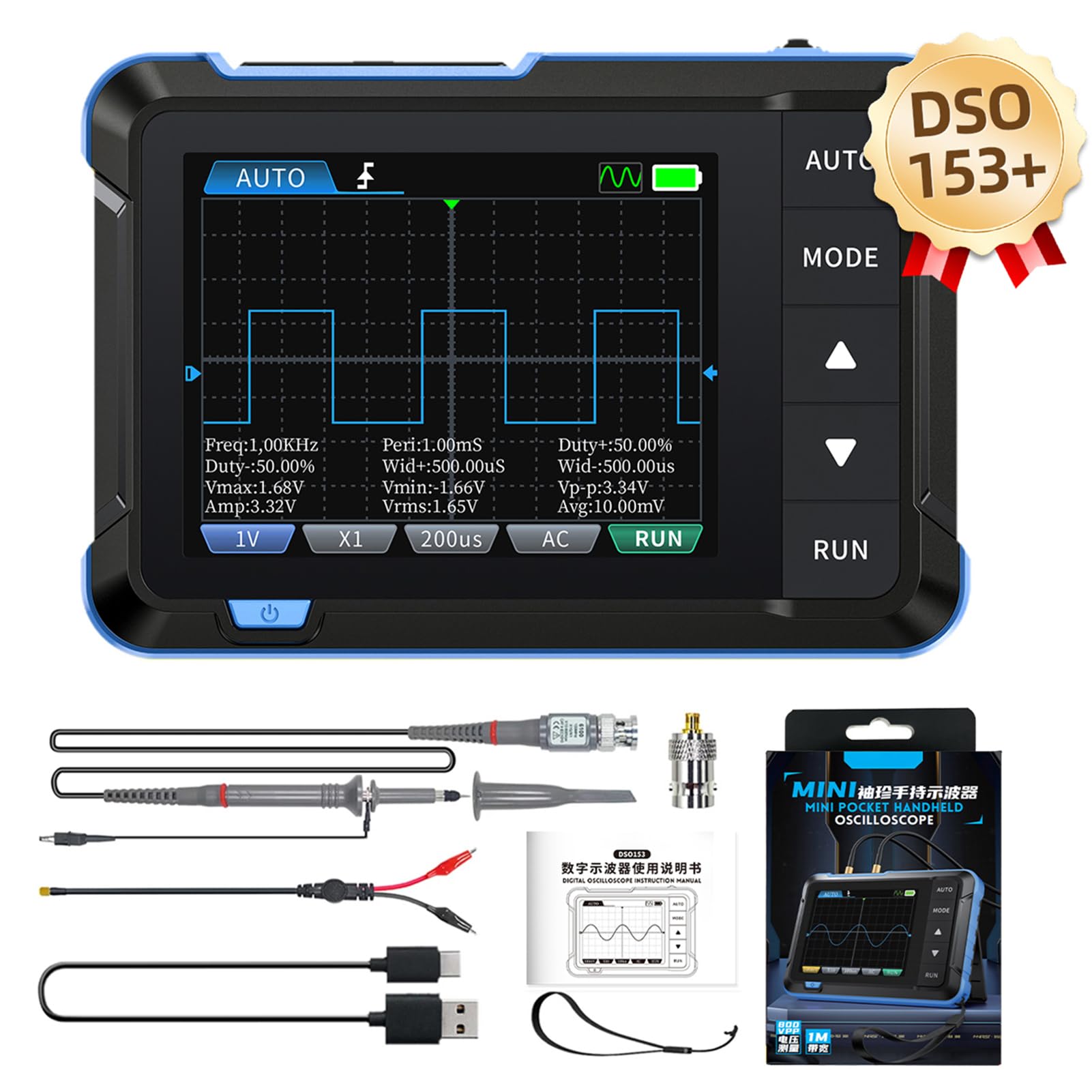 Generic Generatore di Segnali Oscilloscopio Digitale Portatile Strumento Diagnostico Automatico a Doppia modalità Larghezza di Banda 1M Frequenza di Campionamento 5MS/s per Test Fai-da-te Ed (Alta