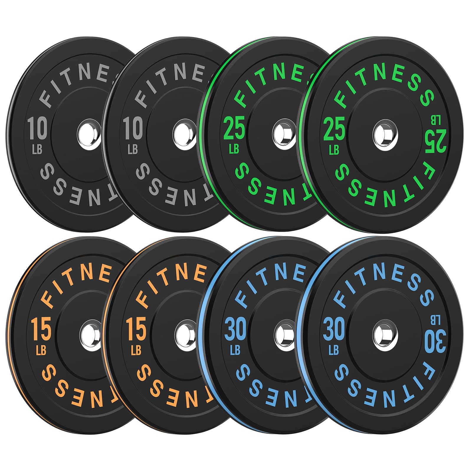 AMGYM Black Bumper Plates Pro Rubber Weight Plates with Colored Rim, Low Bounce Strength Training Plate for Home & Gym, 2 Inch Olympic Standards Weight 160lb Set, Vibrant Barbell Weight Plates for Weight Lifting