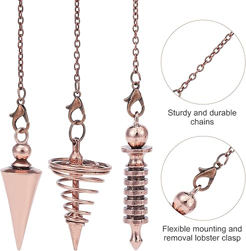 Miniatura 3 de PLIGREAT Collar de péndulo de metal de bronce para radiestesia, péndulo de punto espiritual para la curación de adivinación, Wicca, equilibrio,
