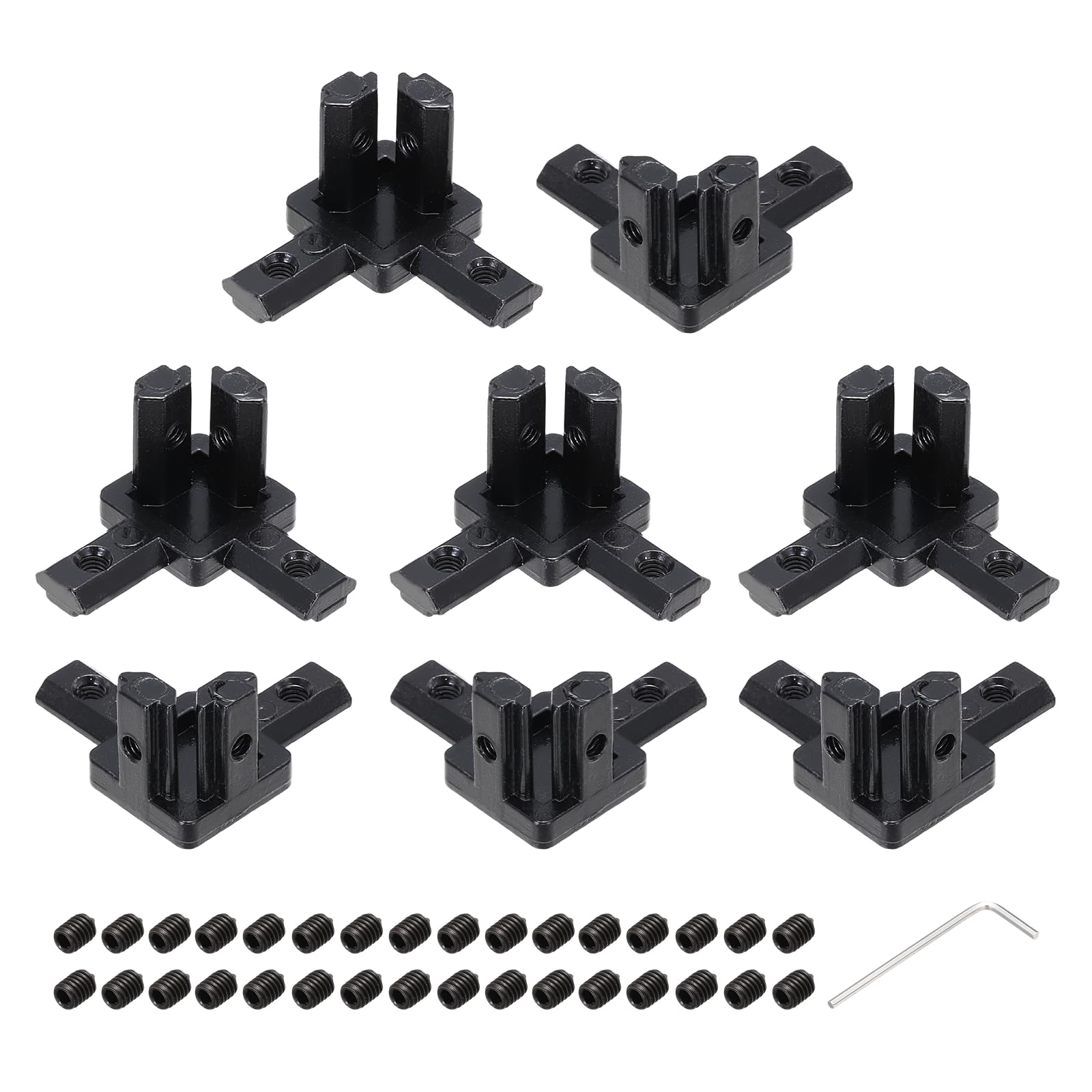 sourcing map 8Pcs 3-Way End Corner Bracket Connectors for Euro-Standard 2020 Aluminum Extrusions t Slot Connector for Industrial Aluminum Connections Printer Frame Accessories, Black
