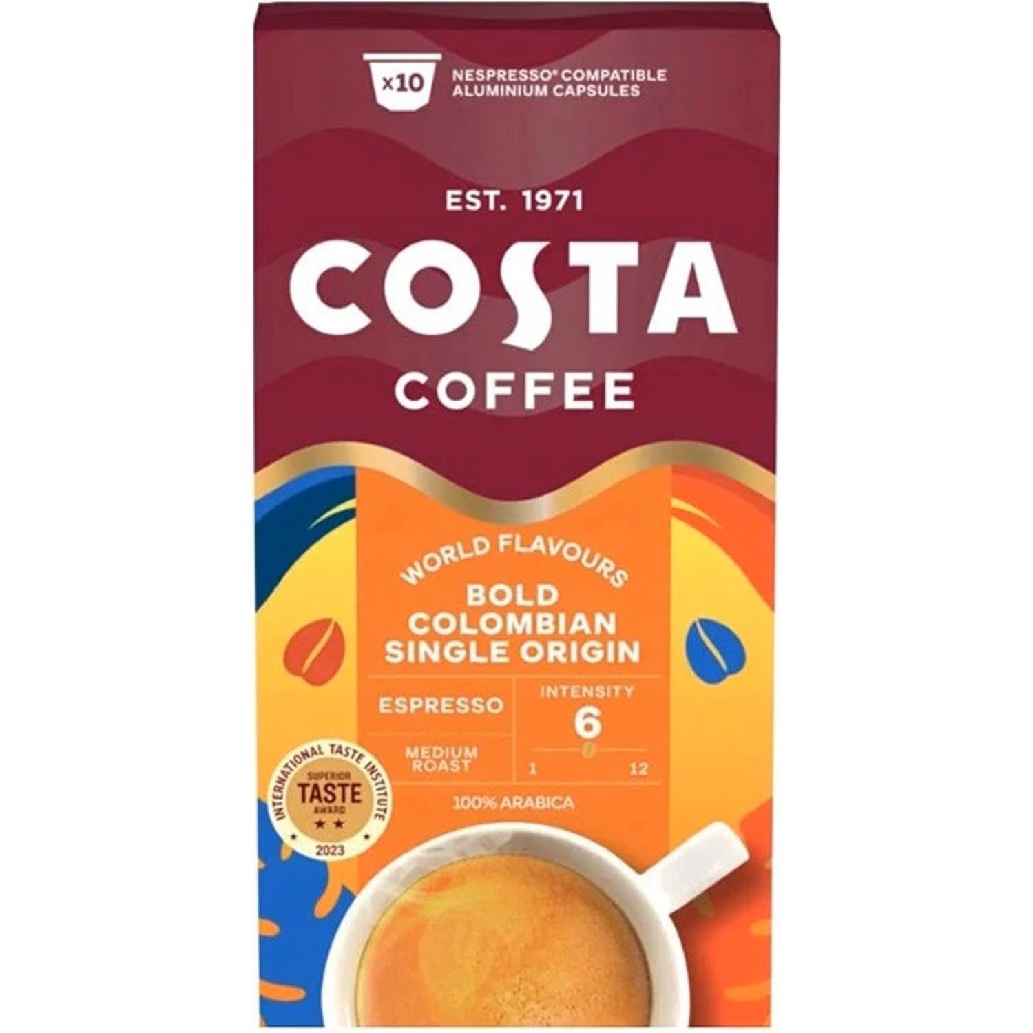Costa Bold Colombian Single Origin Aluminium Coffee Pods (Pack of 10, Total 100 Coffee Capsules)