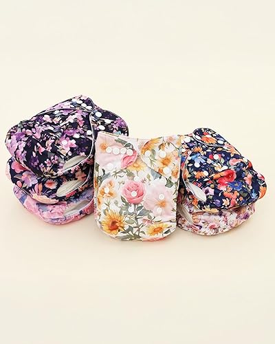 Miniatura 6 de ALVABABY Pañales de tela para bebé, paquete de 6 con 12 inserciones, fundas de pañales de tela, ajustables, lavables, reutilizables, para bebés
