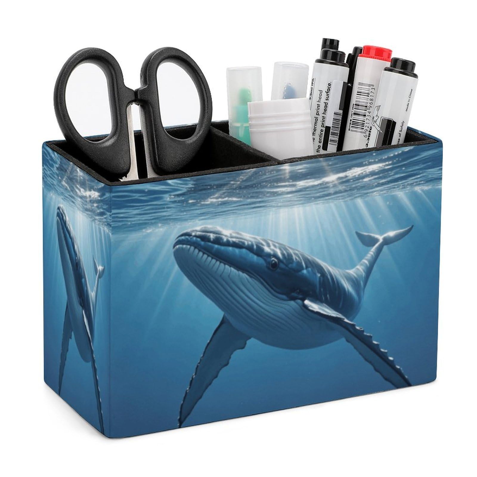 LZQPOEAS Swimming Fish Png Leather Pen Holder Square Pencil Holder Multi-Functional Desk Organizer Modern Pen Cup Pencil Cup Minimalist Desktop Stationery Organizer for Desk Office Home