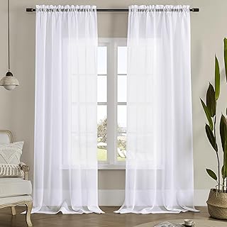 MYSTIC-HOME Window Curtains White Sheer 108 Inches Long 2 Panels Tulle for Bedroom Panel Sets Rod Pocket Living Room Kitchen Yard 52 W x L - Buy now