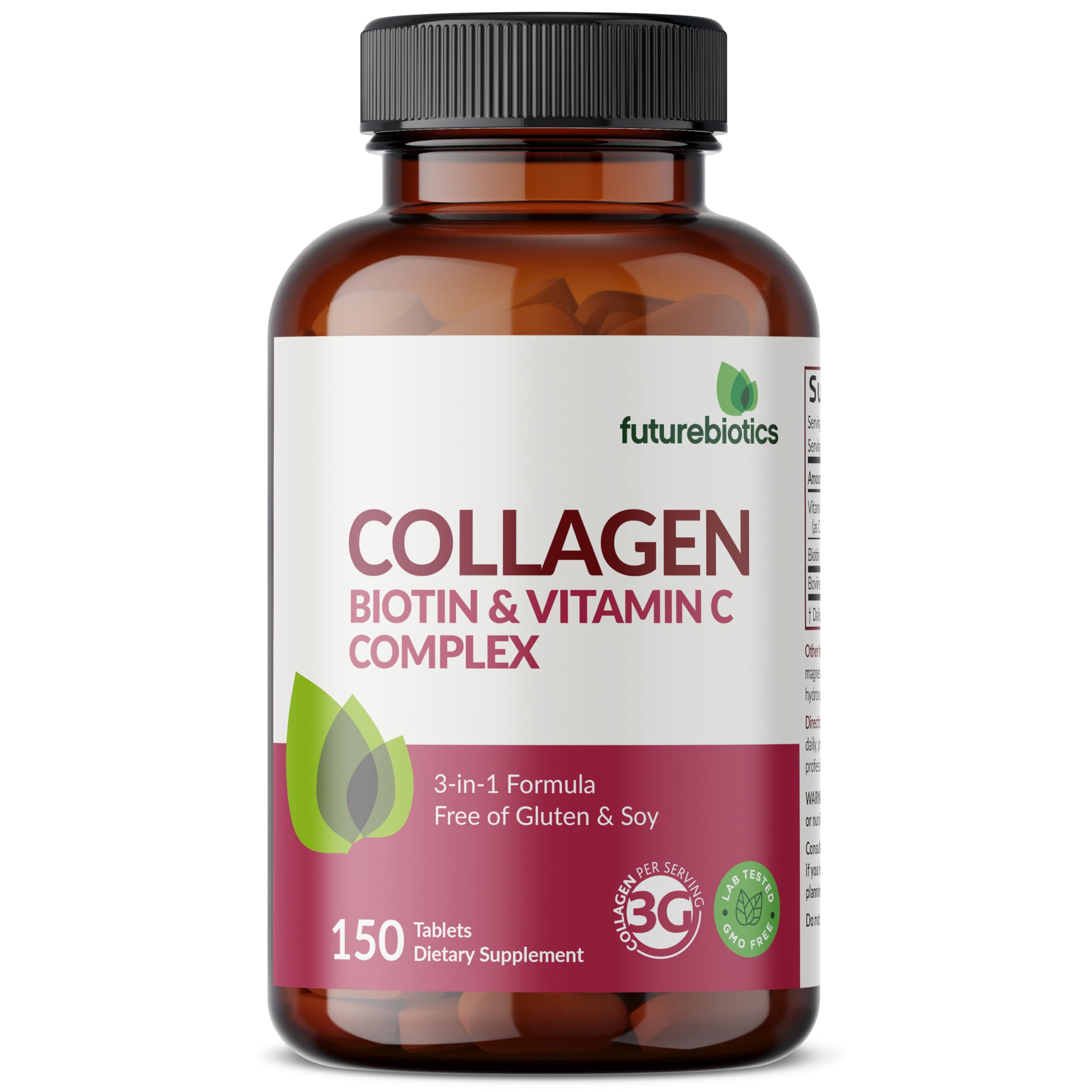 Futurebiotics Collagen Peptides with Biotin & Vitamin C Complex 3-in-1 Formula - for Hair, Skin & Nails Support, Non-GMO, 150 Tablets 150 Count (Pack of 1)