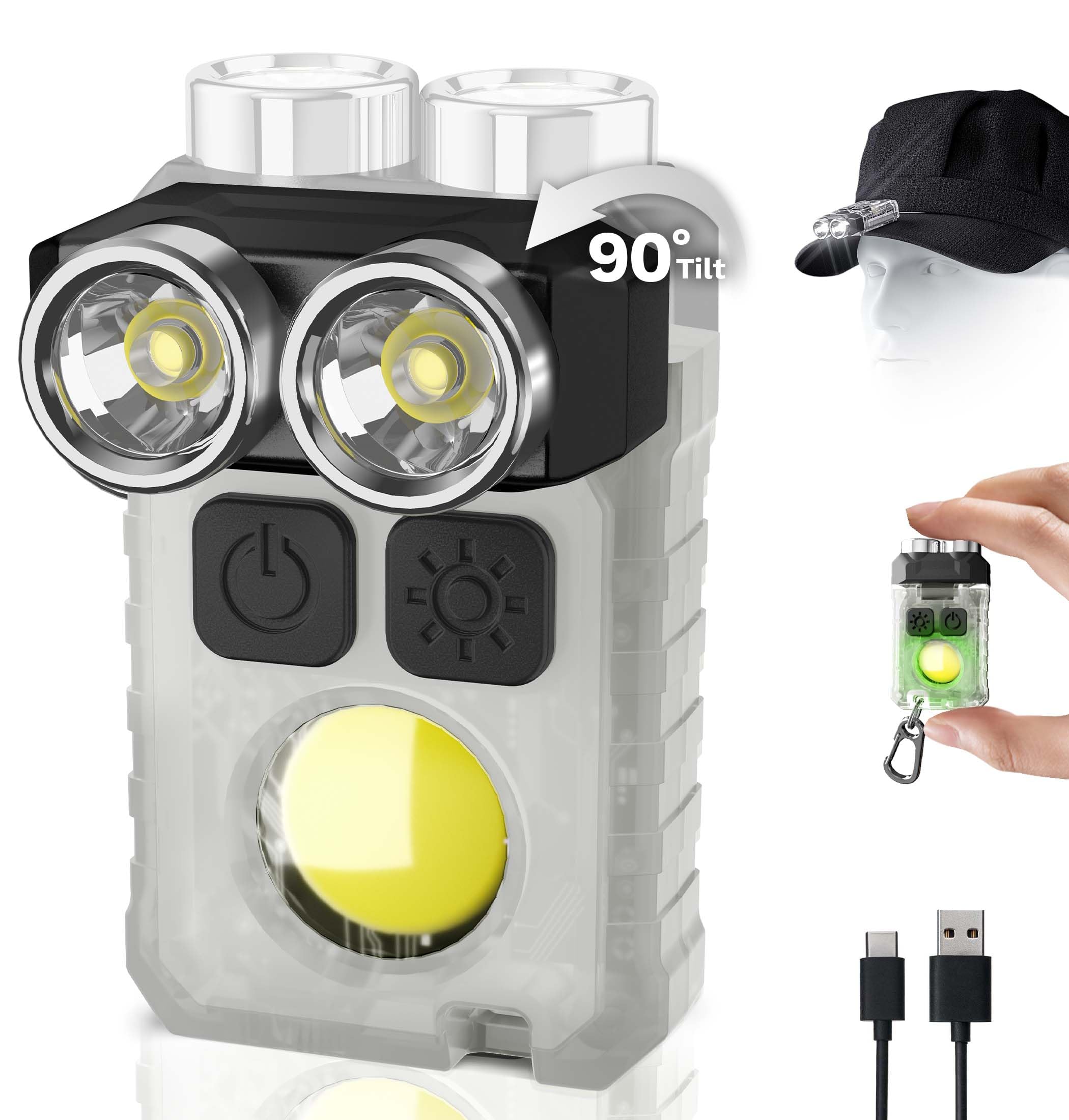 CLAKAP COB piccole torce elettriche, ricaricabile luminoso portachiavi torcia 9 modalità di luce EDC torcia da lavoro portatile mini luce tascabile con clip e base magnetica