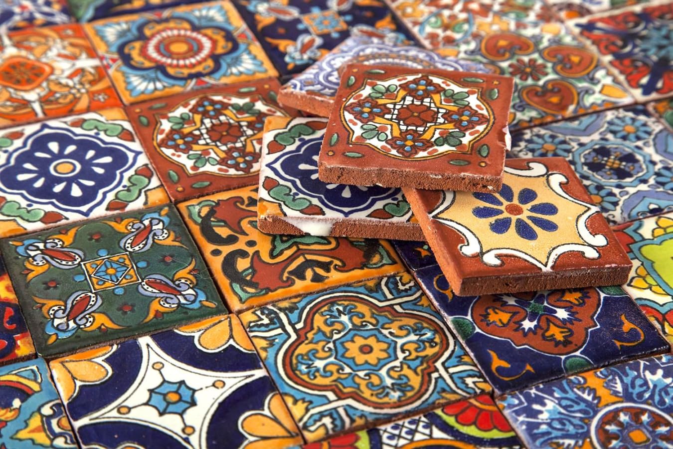 Cerames Baldosas cerámicas mexicanas Vivo - 60 azulejos decorativos de mosaico mexicano para baño, cocina, ducha, escaleras, pared posterior de cocina, azulejos de mosaico de cerámica 5 x 5 cm