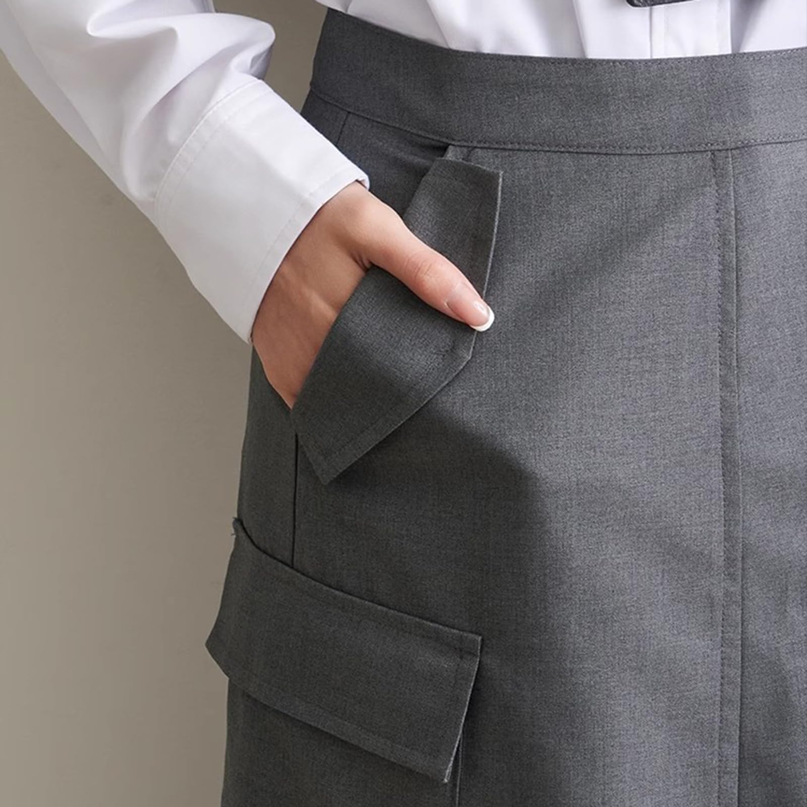 Medio Delantal con 4 Bolsillos, Delantal De Cocina, Mandil Camarero Largo para Cocinar Barbacoas Y RestaurantesGrey,One Size