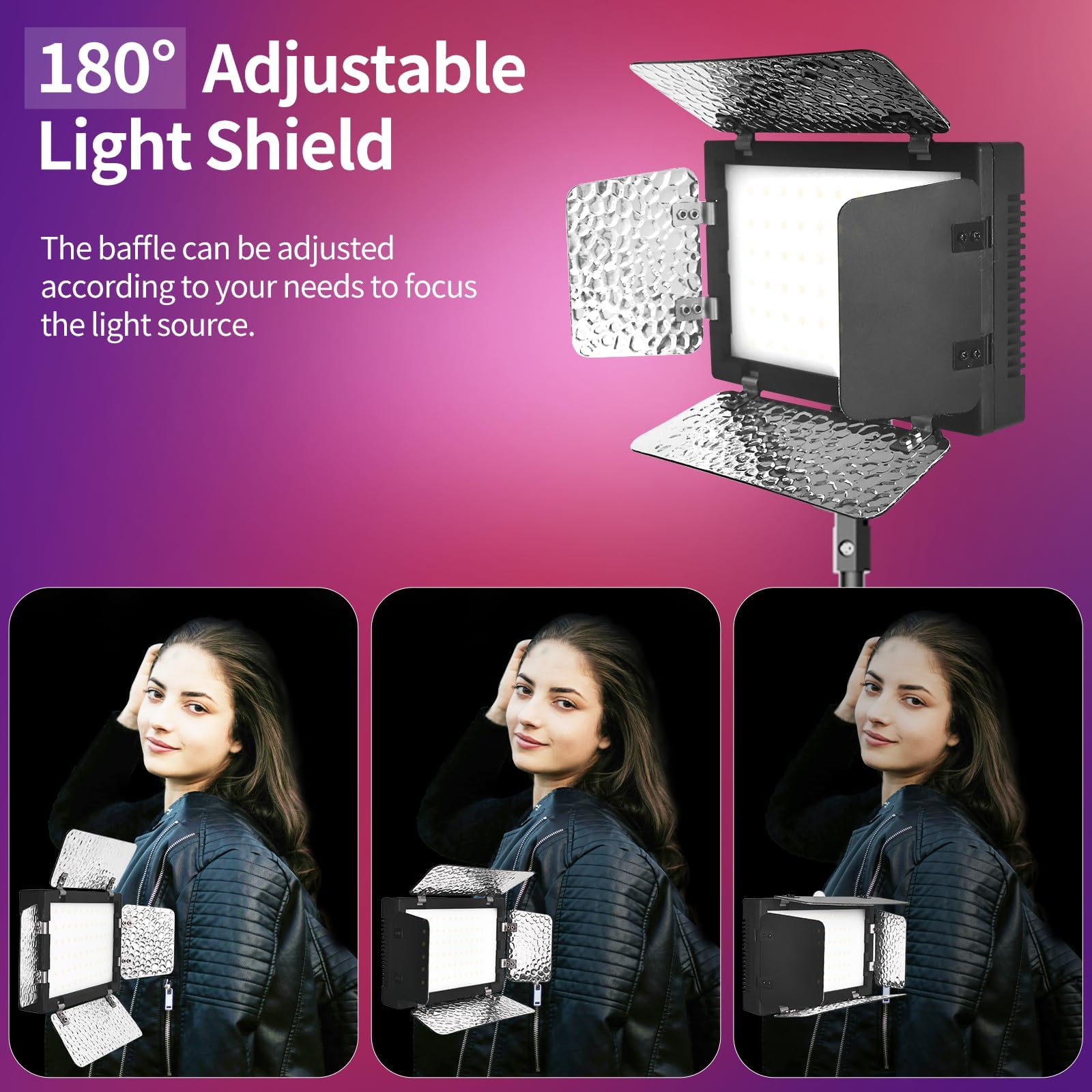 EMART Illuminazione a LED per fotografia, luci da studio con treppiede regolabile da 134,6 cm e 9 filtri colorati, 4 deflettori per registrazione video, streaming di giochi, YouTube, 2 confezioni